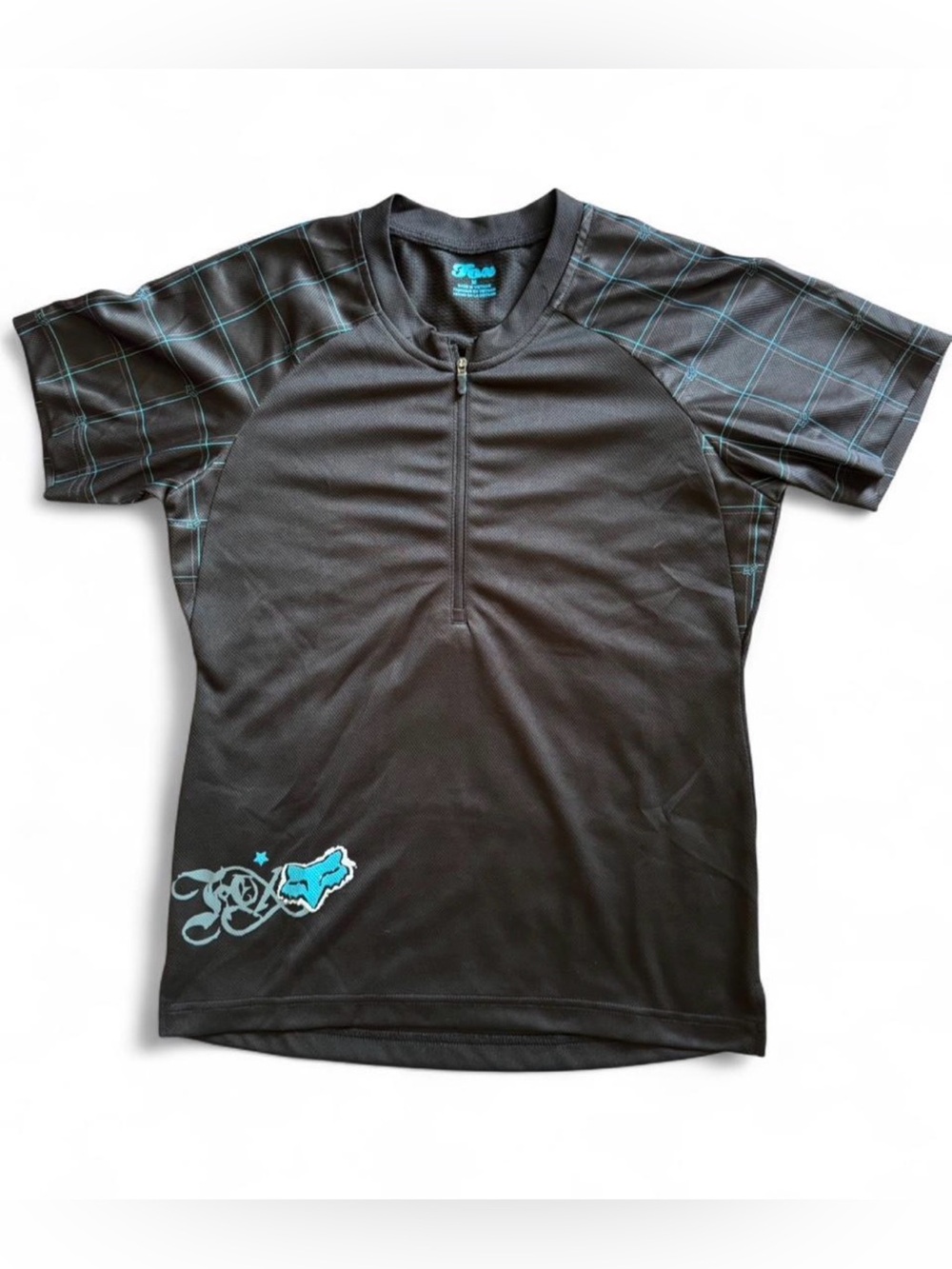 Fox Black Cycling Jersey with Teal Logo